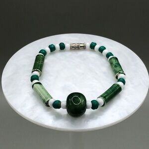 Vintage artisan handmade green ceramic bracelet boho great for layering.